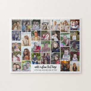 30 Photo Collage Grid - 2 Text boxes - black white Jigsaw Puzzle