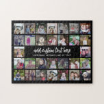 30 Photo Collage Grid - 2 Text boxes - black white Jigsaw Puzzle<br><div class="desc">Use 30 SQUARE photos to create a personal photo collage. This modern, clean layout includes 2 text blocks - 1 in a trendy script and 1 in a san serif font to add a family name or a name. The background color can be changed in the customize area. ***For best...</div>