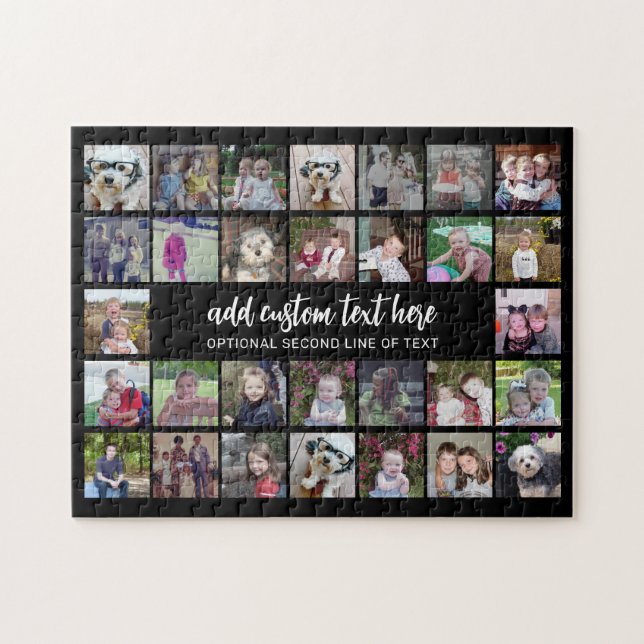 30 Photo Collage Grid - 2 Text boxes - black white Jigsaw Puzzle (Horizontal)