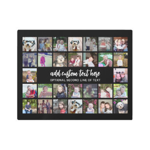 30 Photo Collage Grid - 2 Text boxes - black white Metal Print