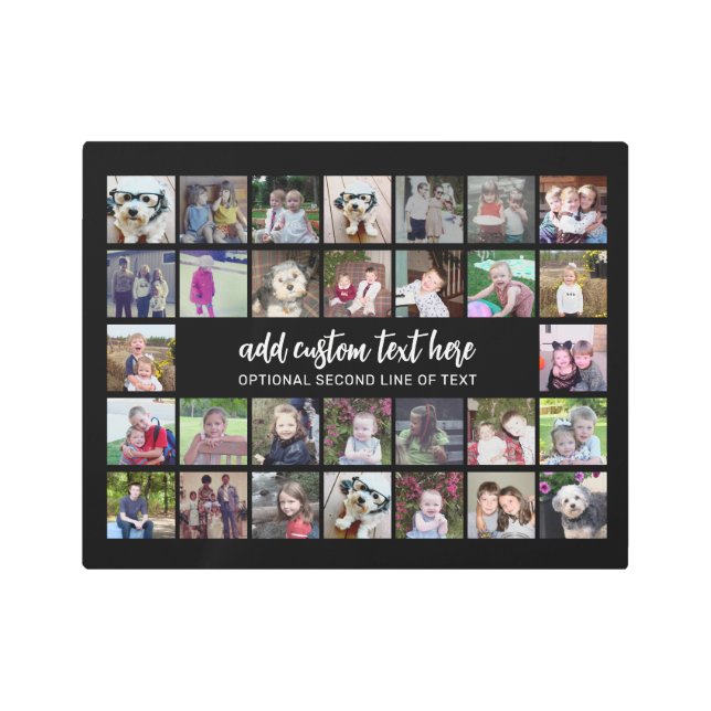 30 Photo Collage Grid - 2 Text boxes - black white Metal Print (Front)