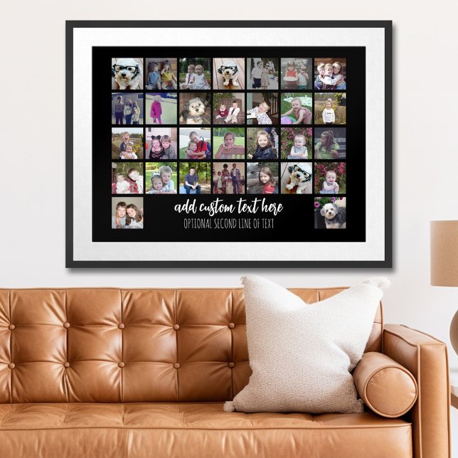 30 Photo Collage Grid - 2 Text boxes - black white Poster (Personalized Photo Poster)