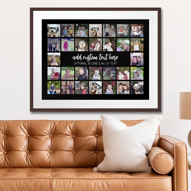 30 Photo Collage Grid - 2 Text boxes - black white Poster (Personalized Photo Poster)