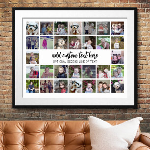 30 Photo Collage Grid - 2 Text boxes - black white Poster