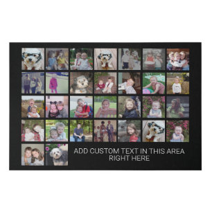 30 Photo Collage Grid - Text box - black white Faux Canvas Print