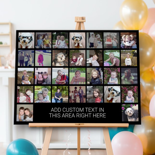 30 Photo Collage Grid - Text box - black white Foam Board (Custom Photo Collage Party Sign)