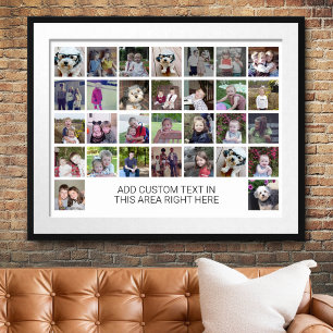 30 Photo Collage Grid - Text box - black white Poster
