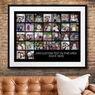 30 Photo Collage Grid - Text box - black white Poster
