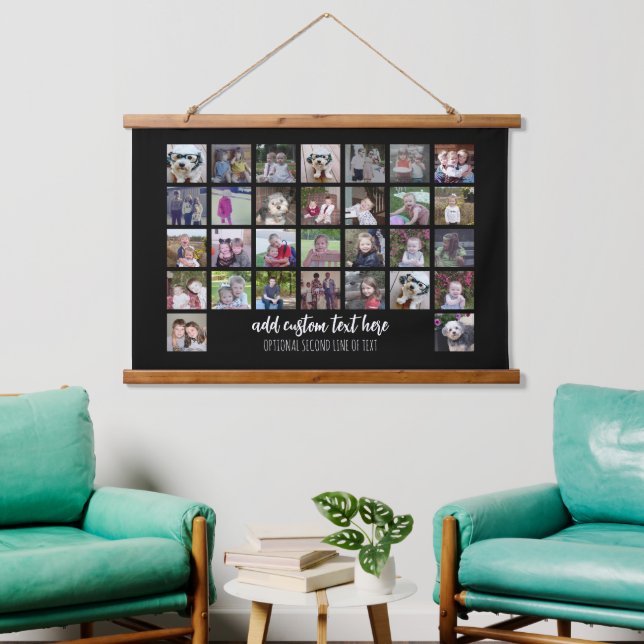 30 Photo Collage Montage and Text - Can Edit Black Hanging Tapestry (Living Room)