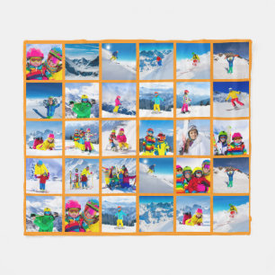 30 Photo Grid Collage Orange Fleece Blanket