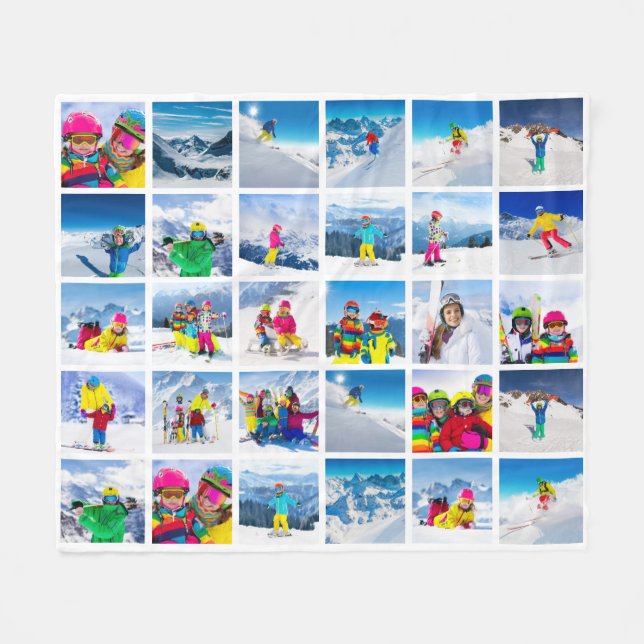 30 Photo Grid Collage White Fleece Blanket (Front (Horizontal))