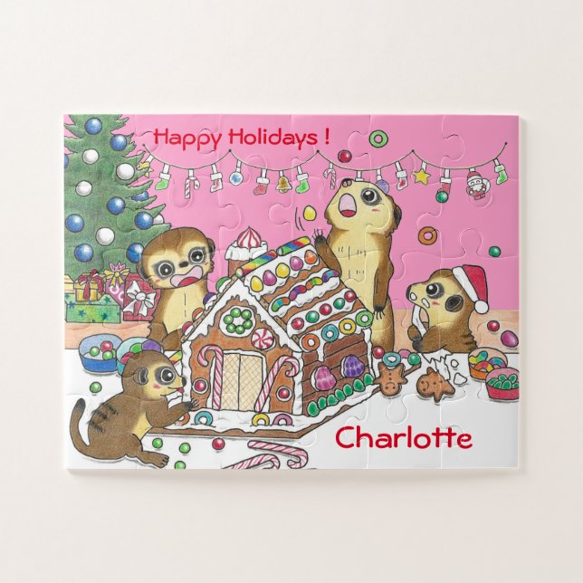 30 pieces Personalize Meerkats  Jigsaw Puzzle pink (Horizontal)