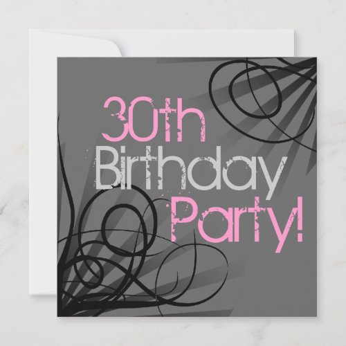 30 Pink Charcoal Swirl Custom Invitations