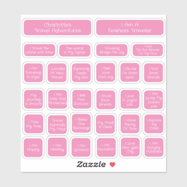 30 Pink & White Travel Affirmation Template Square Sticker (Sheet)
