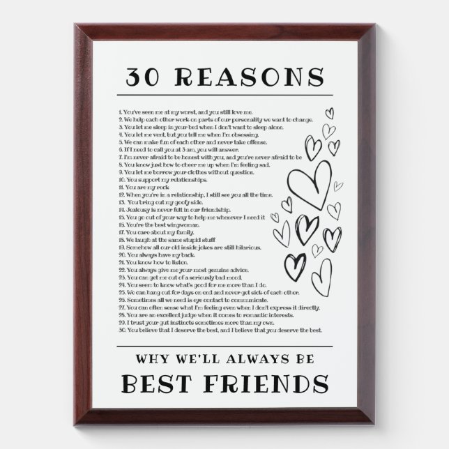 30 Reasons Friendship Award Plaque (Vertical)