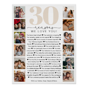 30 Reasons We Love You Birthday Keepsake Gift Poster