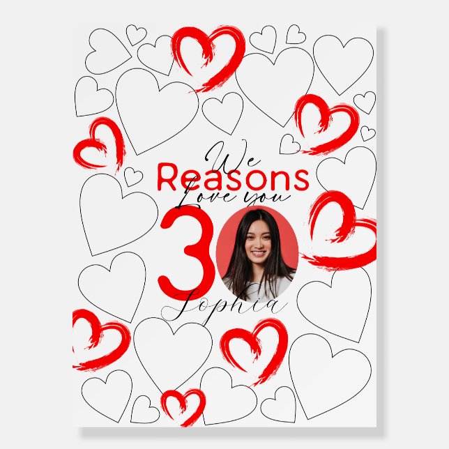 30 Reasons We Love You Red Board (Front)