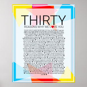 30 reasons why we love you geometric rainbow poster