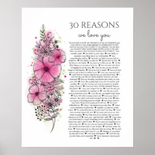 30 reasons why we love you tattoo style gift poster