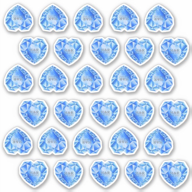  30 Sapphire Heart Watercolor Add Monogram Wedding Sticker (Front)