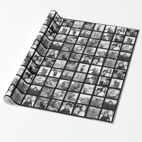 30 Square Black  White Photo Collage Wrapping Paper