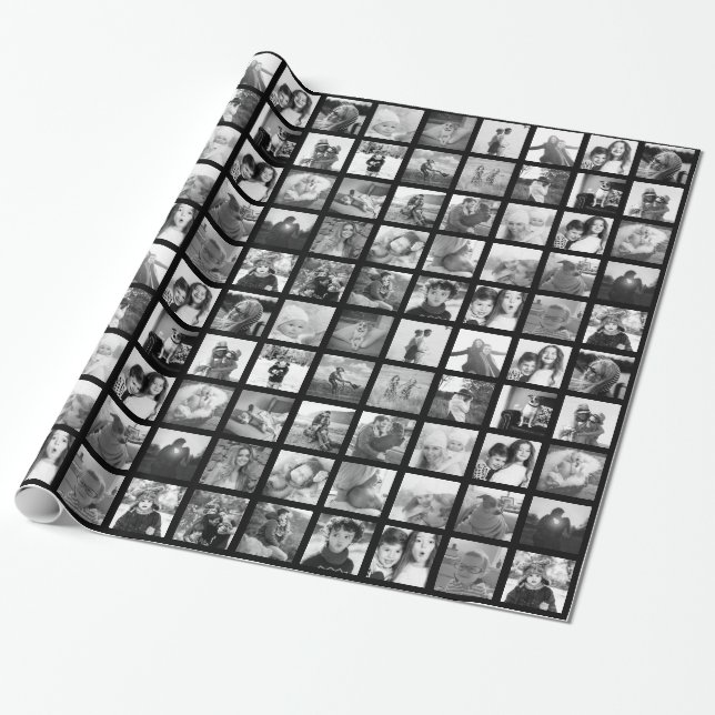 30 Square Black & White Photo Collage Wrapping Paper (Unrolled)