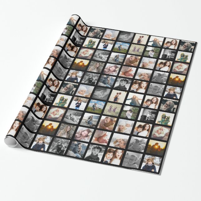 30 Square Photo Collage Wrapping Paper (Unrolled)