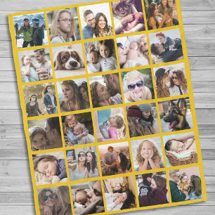 30 Square Photo Collage Yellow Fleece Blanket