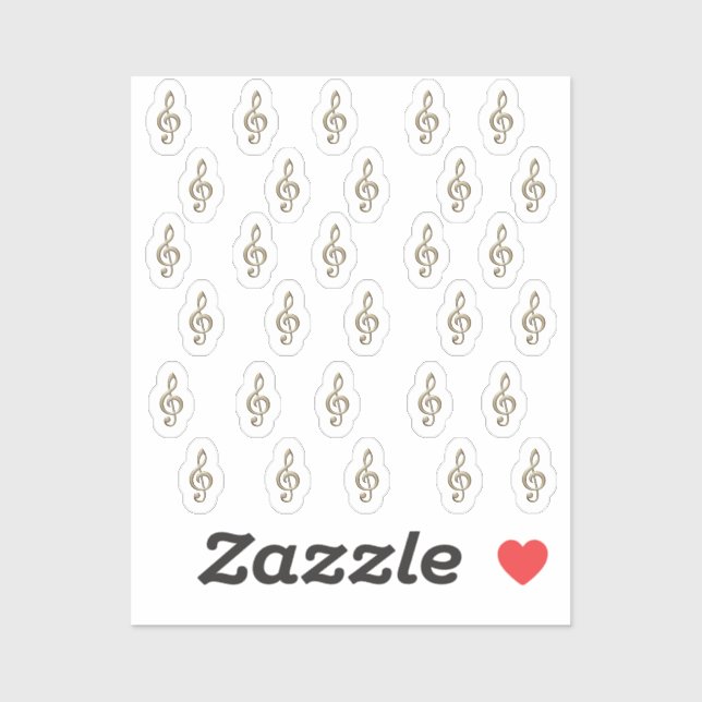30-Stickers Metallic Gold 3D Music Treble Clefs  Sticker (Sheet)