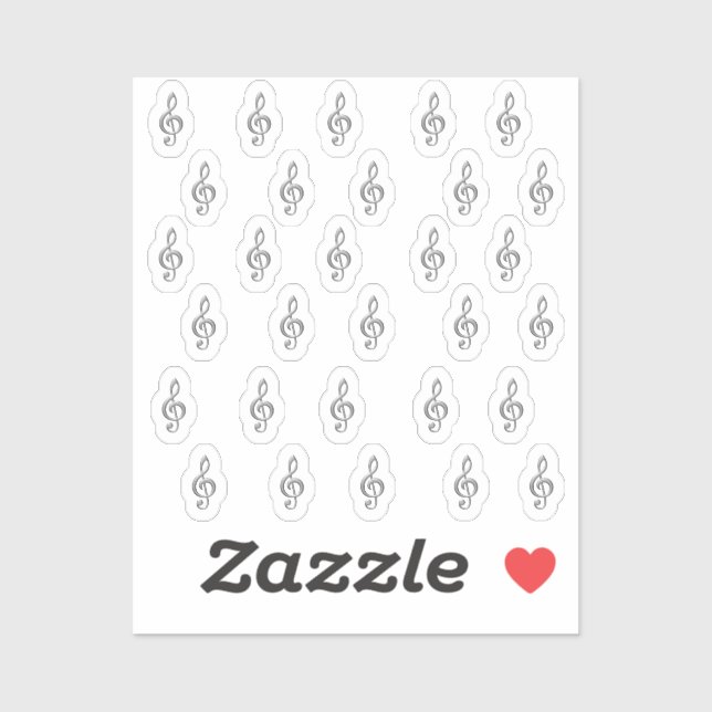30-Stickers Silver Metallic 3D Music Treble Clef Sticker (Sheet)