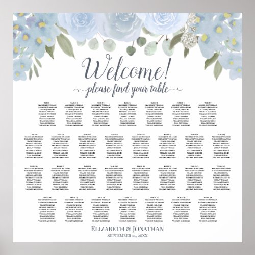 30 Table Dusty Blue Roses Boho Seating Chart