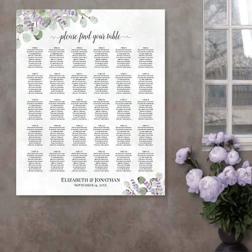 30 Table Lavender Eucalyptus Wedding Seating Chart