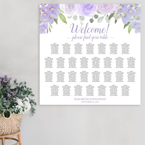 30 Table Lavender Floral Wedding Seating Chart