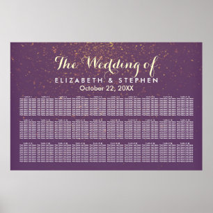 30 Table Purple Gold Glitter Wedding Seating Chart