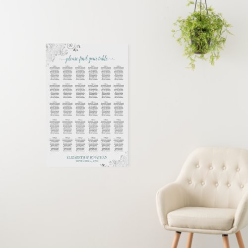 30 Table Teal & Silver on White Seating Chart Foam Board