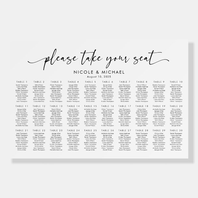 30 Tables Take Your Seat Seating Chart  Foam Board (Front)