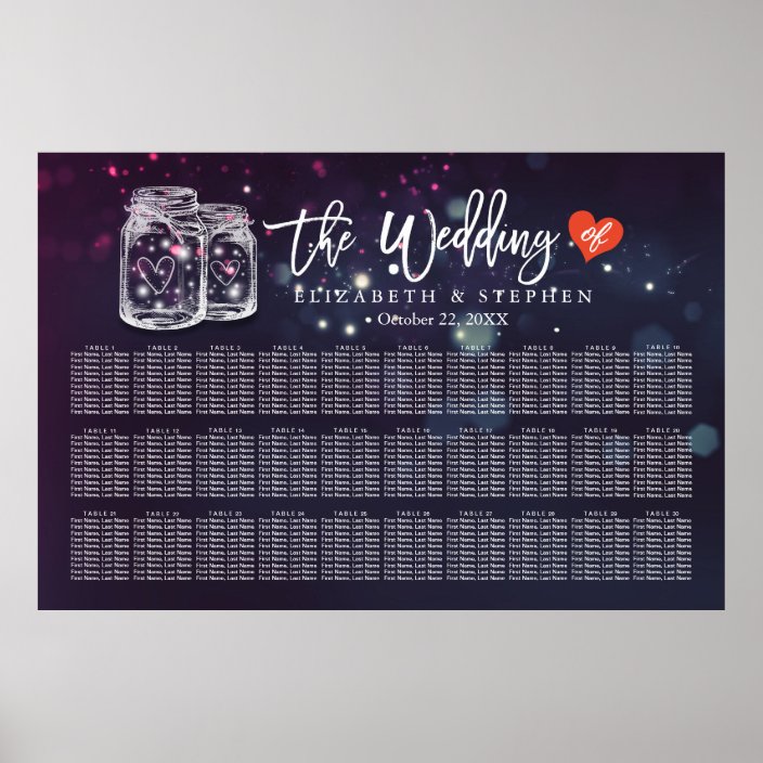 30+ Tables Wedding Seating Chart Mason Jar Lights | Zazzle.com
