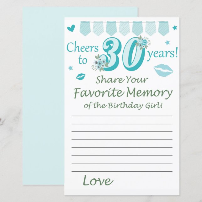 30 th birthday Favorite Memory of the Birthday Gir (Front/Back)