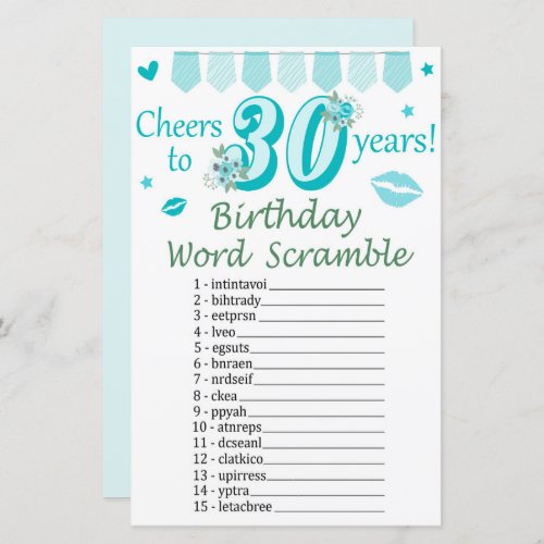 30 th Birthday Word Scramble Game