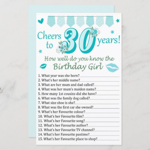 30 th How well do you know the birthday girl