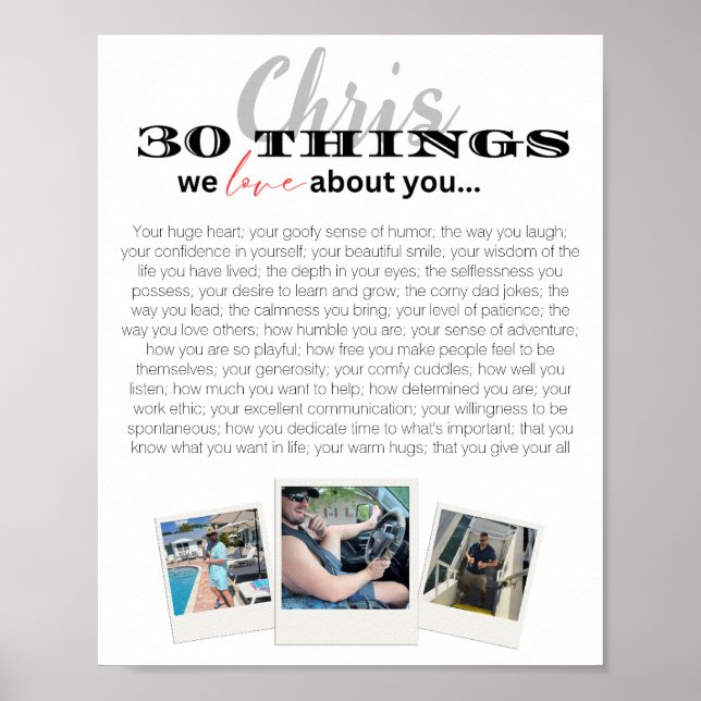 30 Things We Love 30th Birthday Poster (Front)
