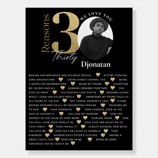 30 Things We Love About You Black Gold Board (Front)