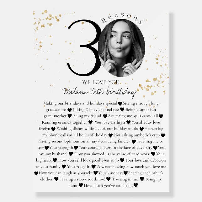 30 Things We Love About You Gold Board (Front)