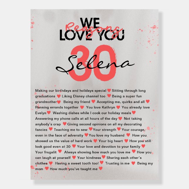 30 Things We Love About You Red Board (Front)