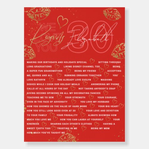 30 Things We Love About You Red Gold Board
