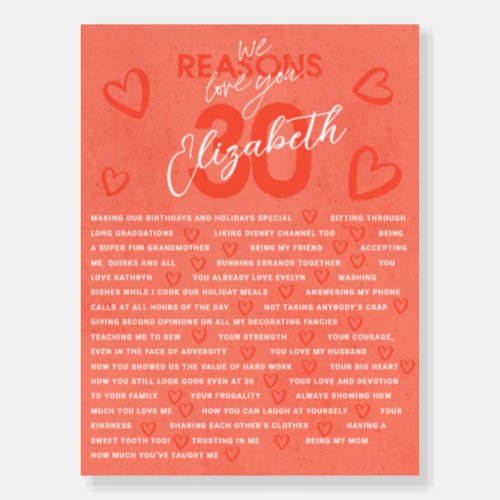 30 Things We Love About You Red Heart Board