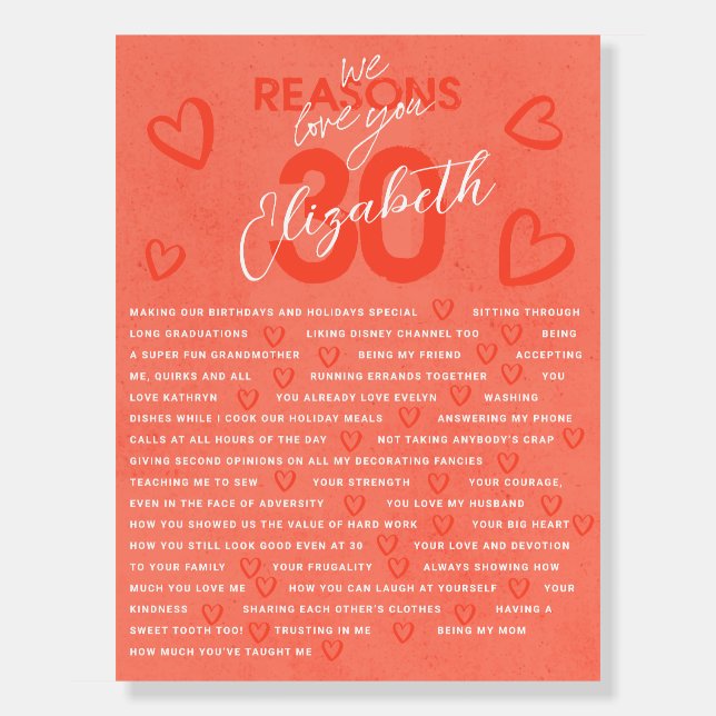 30 Things We Love About You Red Heart Board (Front)