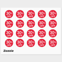 30% Thirty percent OFF discount sale white red Classic Round Sticker