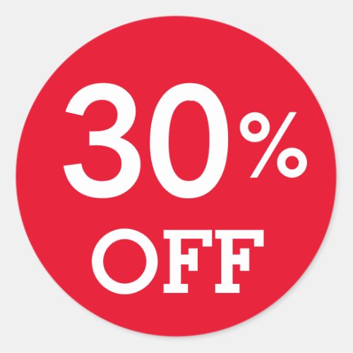 30 Thirty percent OFF discount sale white red Classic Round Sticker