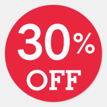 30% Thirty percent OFF discount sale white red